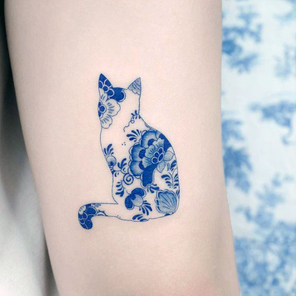 Neat Oriental Plate Porcelain Tattoo On Female