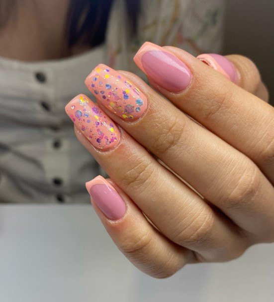 Neat Peach With Glitter Nail On Female