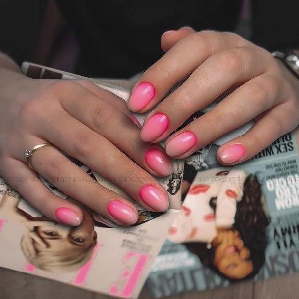 Neat Pink Ombre Nail On Female