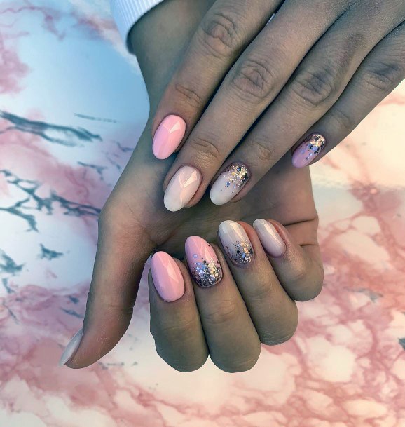 Neat Pink Ombre With Glitter Nail On Female