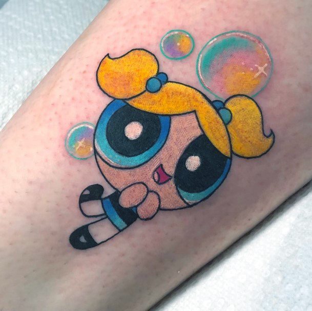 Neat Powerpuff Girls Tattoo On Female