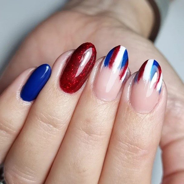 Neat Red And Blue Nail On Female