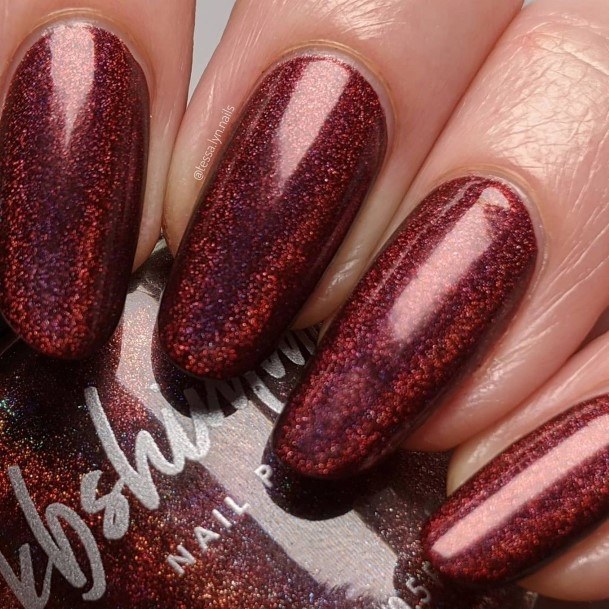 Neat Red Glitter Nail On Female