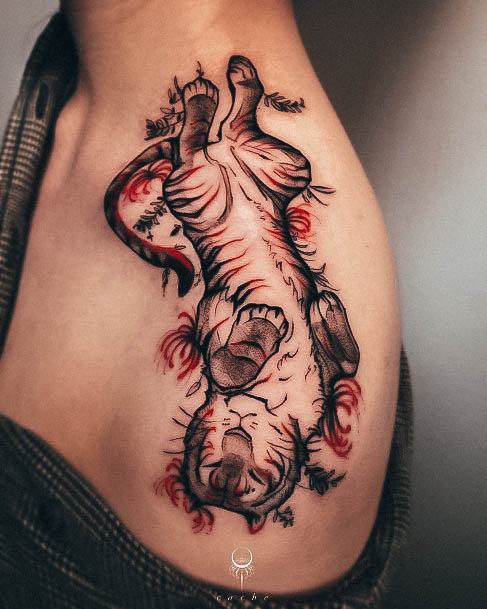 Neat Red Ink Tattoo On Female