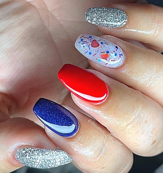 Neat Red White And Blue Nail On Female