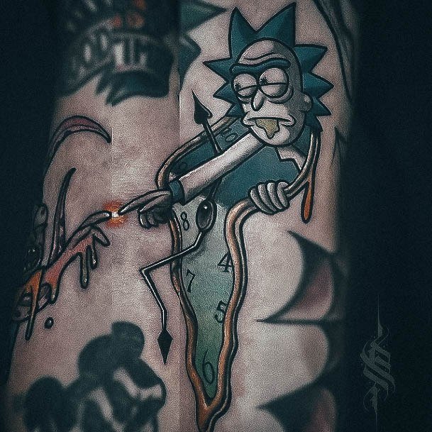 Neat Rick And Morty Tattoo On Female