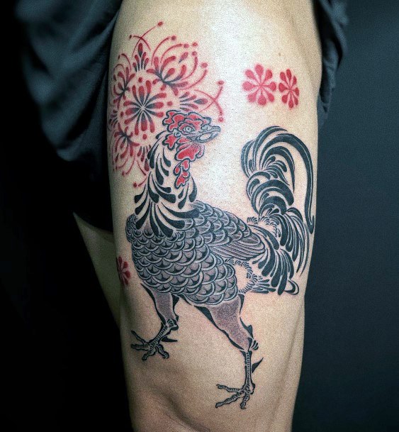 Neat Rooster Tattoo On Female