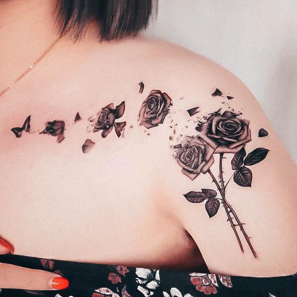 Neat Rose Shoulder Tattoo On Female