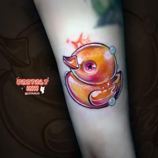 Neat Rubber Duck Tattoo On Female