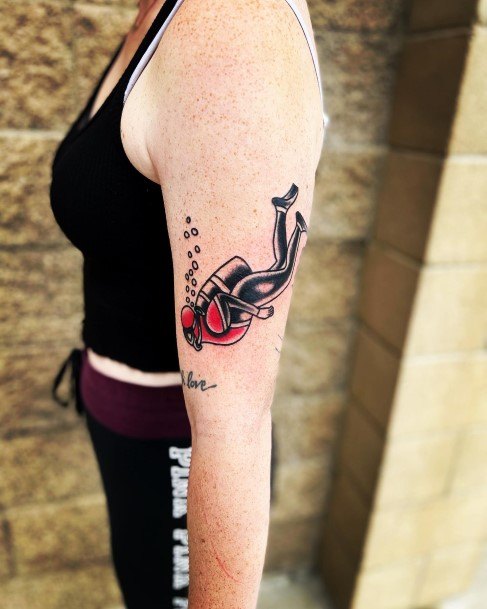 Neat Scuba Diving Tattoo On Female