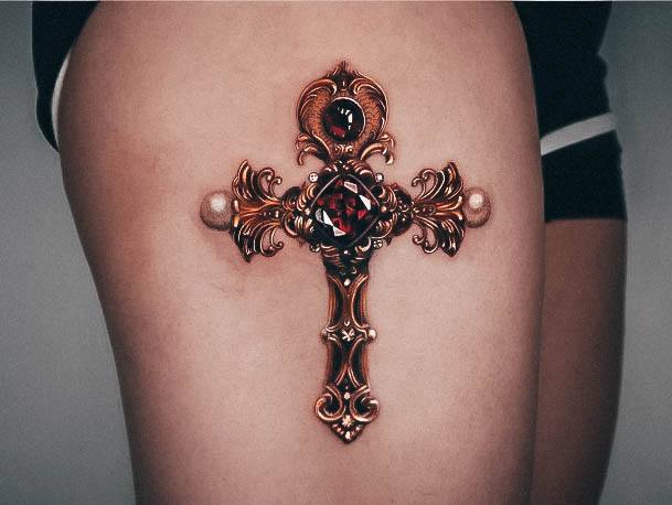 Neat Small Cross Tattoo On Female