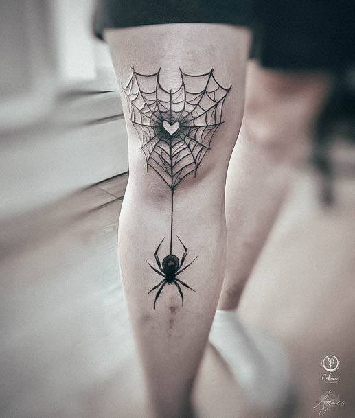 Neat Small Spider Web Tattoo On Female