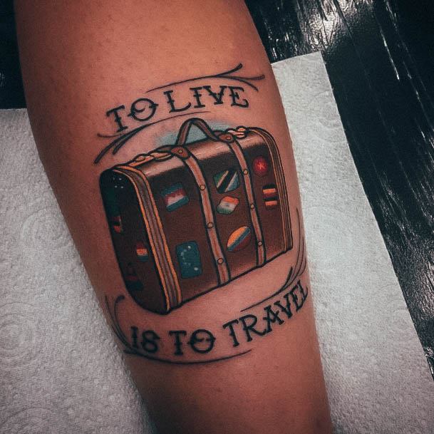 Neat Suitcase Tattoo On Female