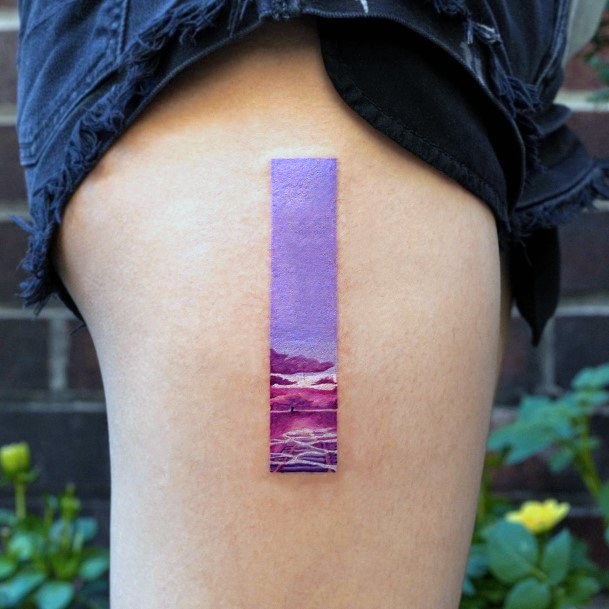 Neat Sunset Sunrise Tattoo On Female