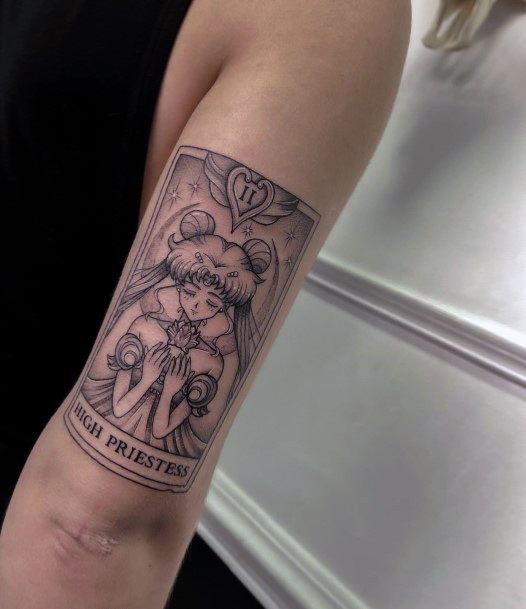 Neat Tarot Card Tattoo On Female