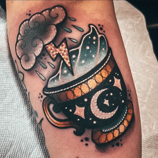 Neat Tea Cup Tattoo On Female