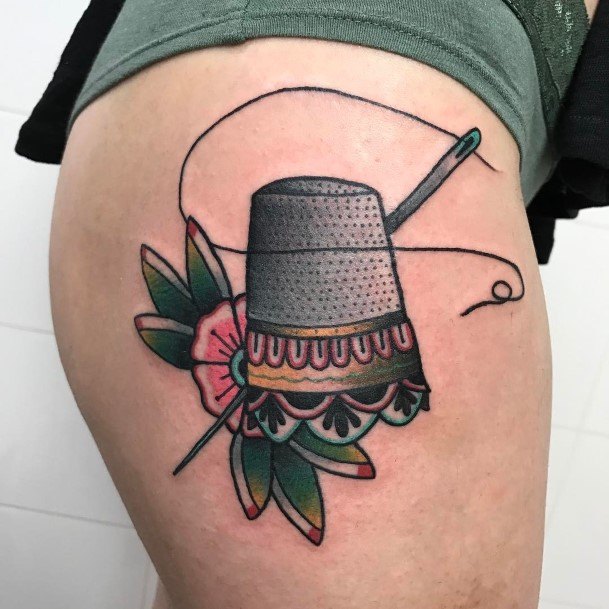 Neat Thimble Tattoo On Female