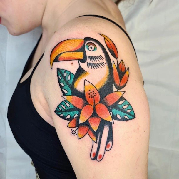 Neat Toucan Tattoo On Female