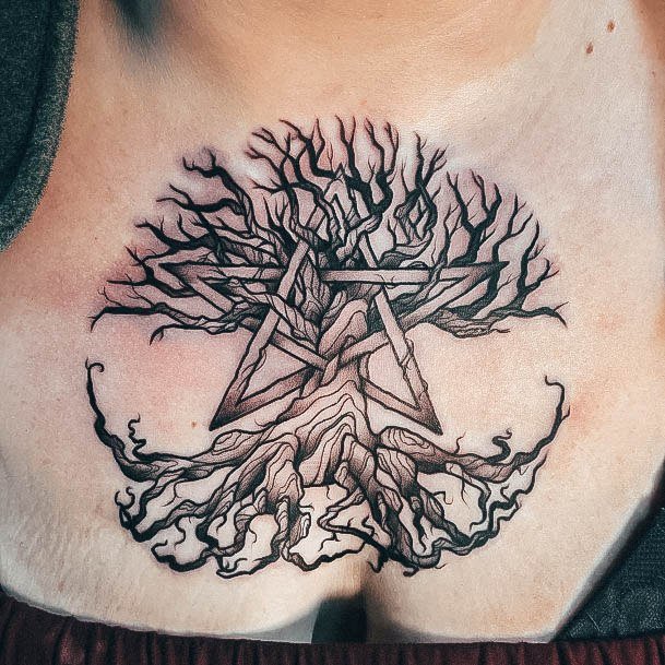 Neat Tree Of Life Tattoo On Female