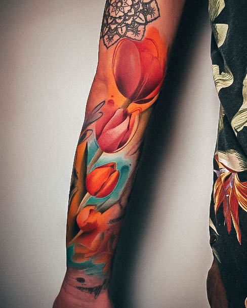 Neat Tulip Tattoo On Female