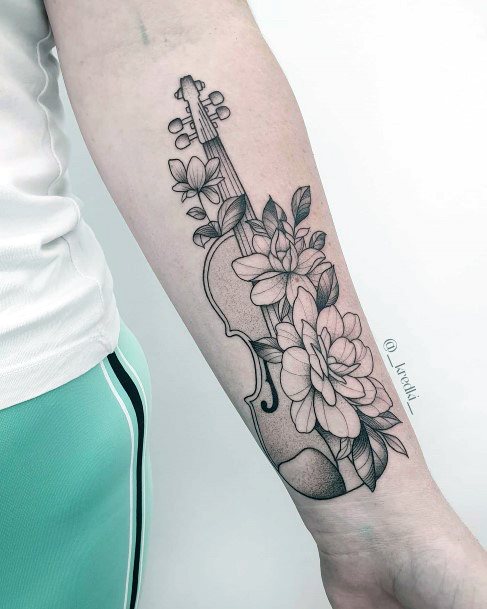 Neat Violin Tattoo On Female