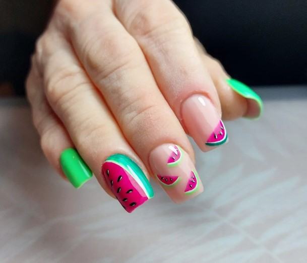 Neat Watermelon Nail On Female