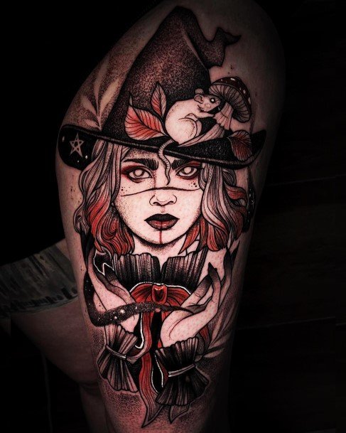 Neat Witch Tattoo On Female