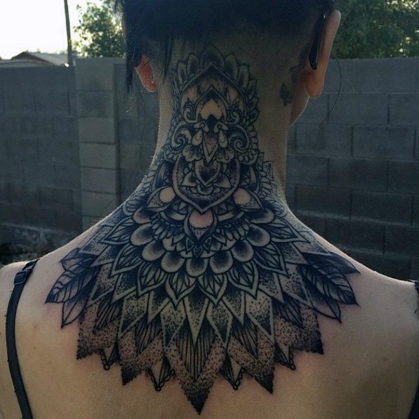 Neck Tattoo With Dots And Smudges Women