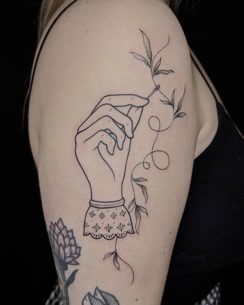 Needle And Thread Tattoo For Ladies