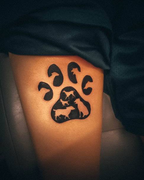 Negative Space Lady With Elegant Paw Print Tattoo Body Art