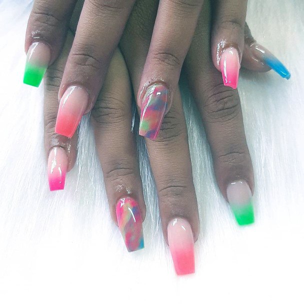 Neon Bright Colorful Ombre Nails Inspiration Gorgeous For Ladies