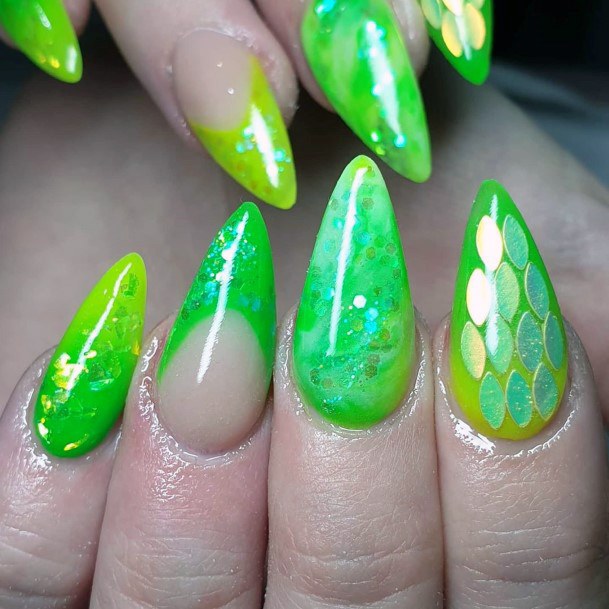 Neon Green And Gold Nails