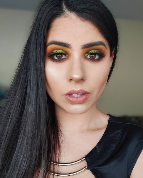 Neon Green Long Lashed Makeup For Women