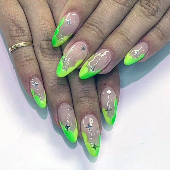 Neon Green Yellow Nail Art Idea