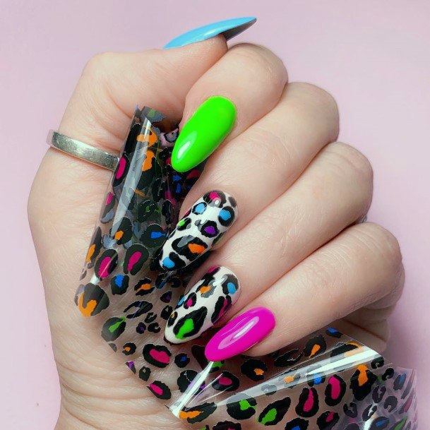 Neon Leopard Printed Nails