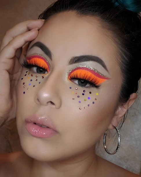 Neon Orange Sparkles Makeup For Women