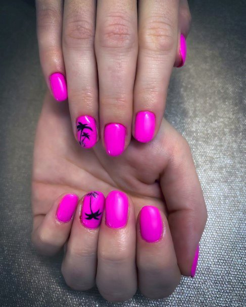 Neon Pink Cute Palm Tree Art May Nails Ideas For Ladies