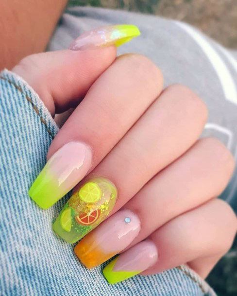 Neon Radient Yellow Lemon Orange Citrus Ideas For Womens Nails