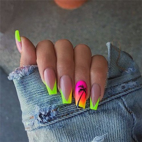 Neon Tropical Nails Women