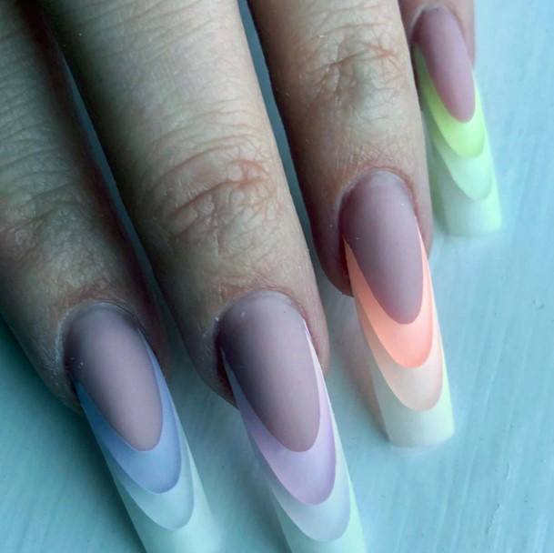 Neon Waves Tipped Transparent Nails For Women