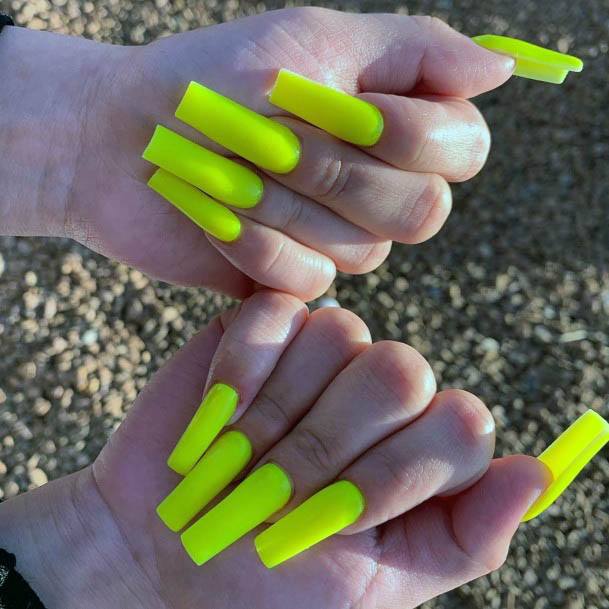 Neon Yellow Block Nails Women