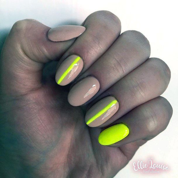 Neon Yellow Design On Nails Women