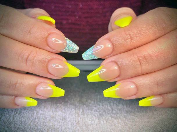 Neon Yellow French Manicure For Women