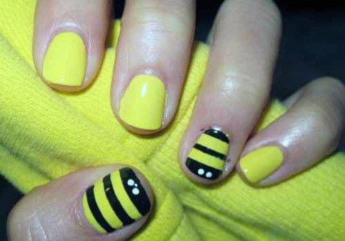 Neon Yellow With Black Stripes Bee Nails Women