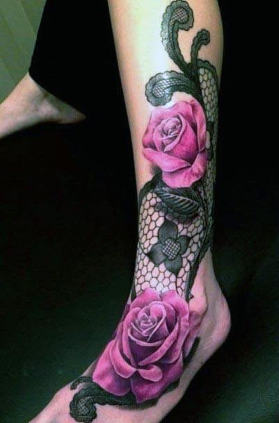 Net And Rose Tattoo Womens Legs