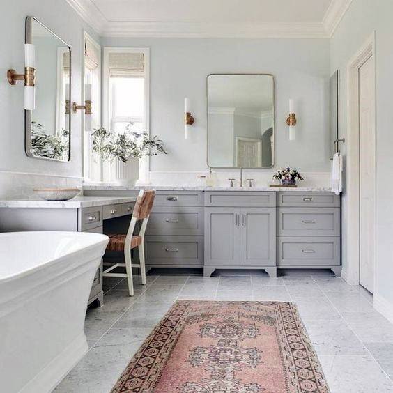 Neutral Light Grey With Seated Vanity Bathroom Cabinet Ideas