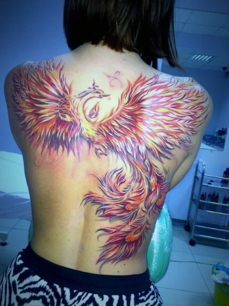 New And True Phoenix Tattoo Womens Back