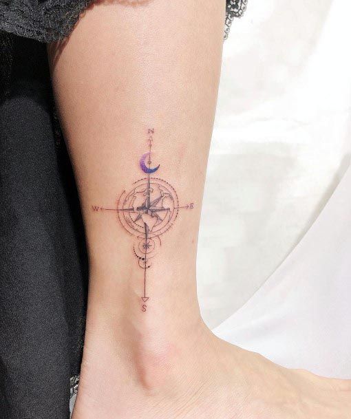 New Moon And Compass Tattoo Womens Forearms