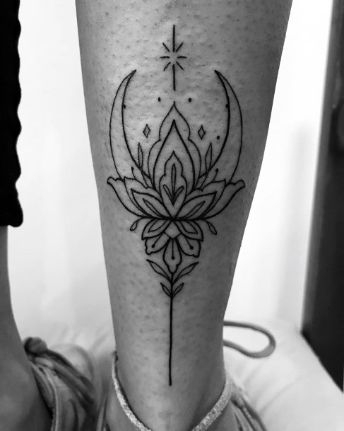 New Moon And Lotus Tattoo Womens Legs