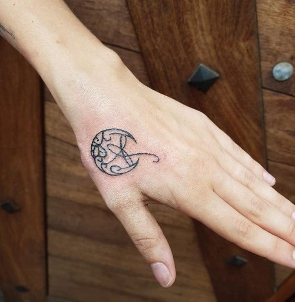 New Moon Tattoo Womens Hands